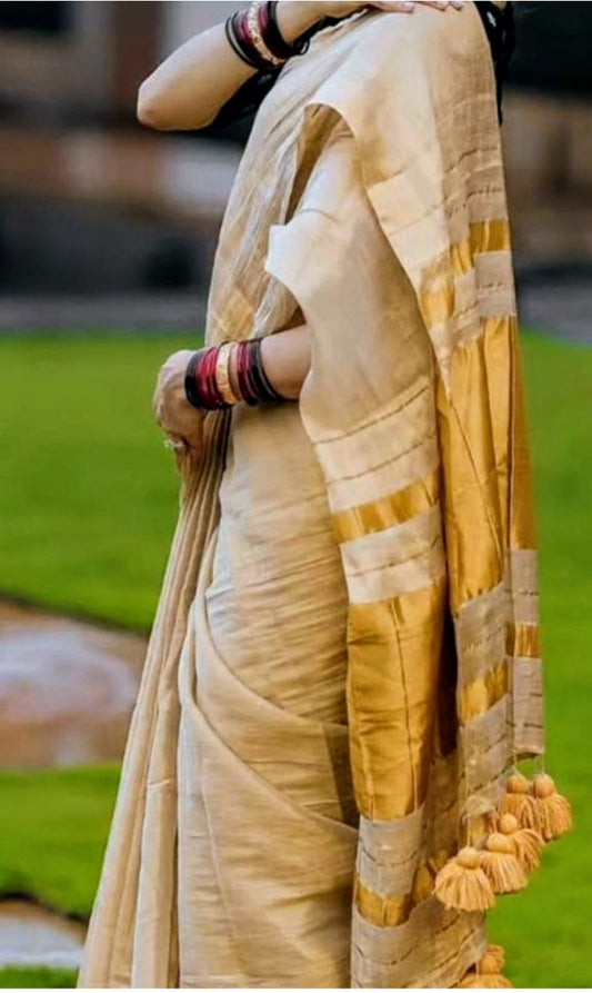 Gold mul tissue Saree