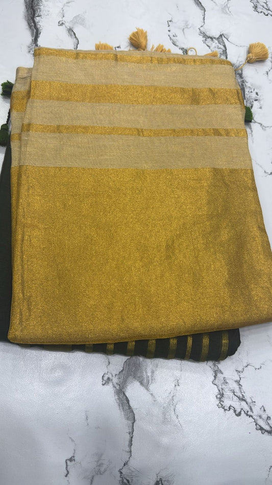 Gold mul tissue Saree