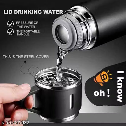 Steel Vacuum Flask Set with 2 Cups Flask Combo Keeps Liquid Tea Coffee Cold Hot Bottle 500ml