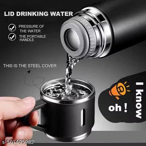 Steel Vacuum Flask Set with 2 Cups Flask Combo Keeps Liquid Tea Coffee Cold Hot Bottle 500ml